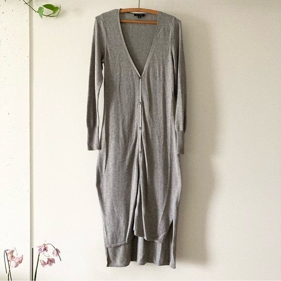 H By‎ Halston Gray Long Duster Cardigan Button Front XXS - Picture 1 of 6